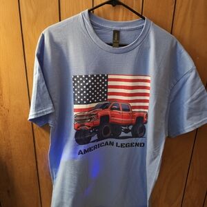 American Legend T-Shirt with Red Square Body Truck & American Flag Graphic Tee
